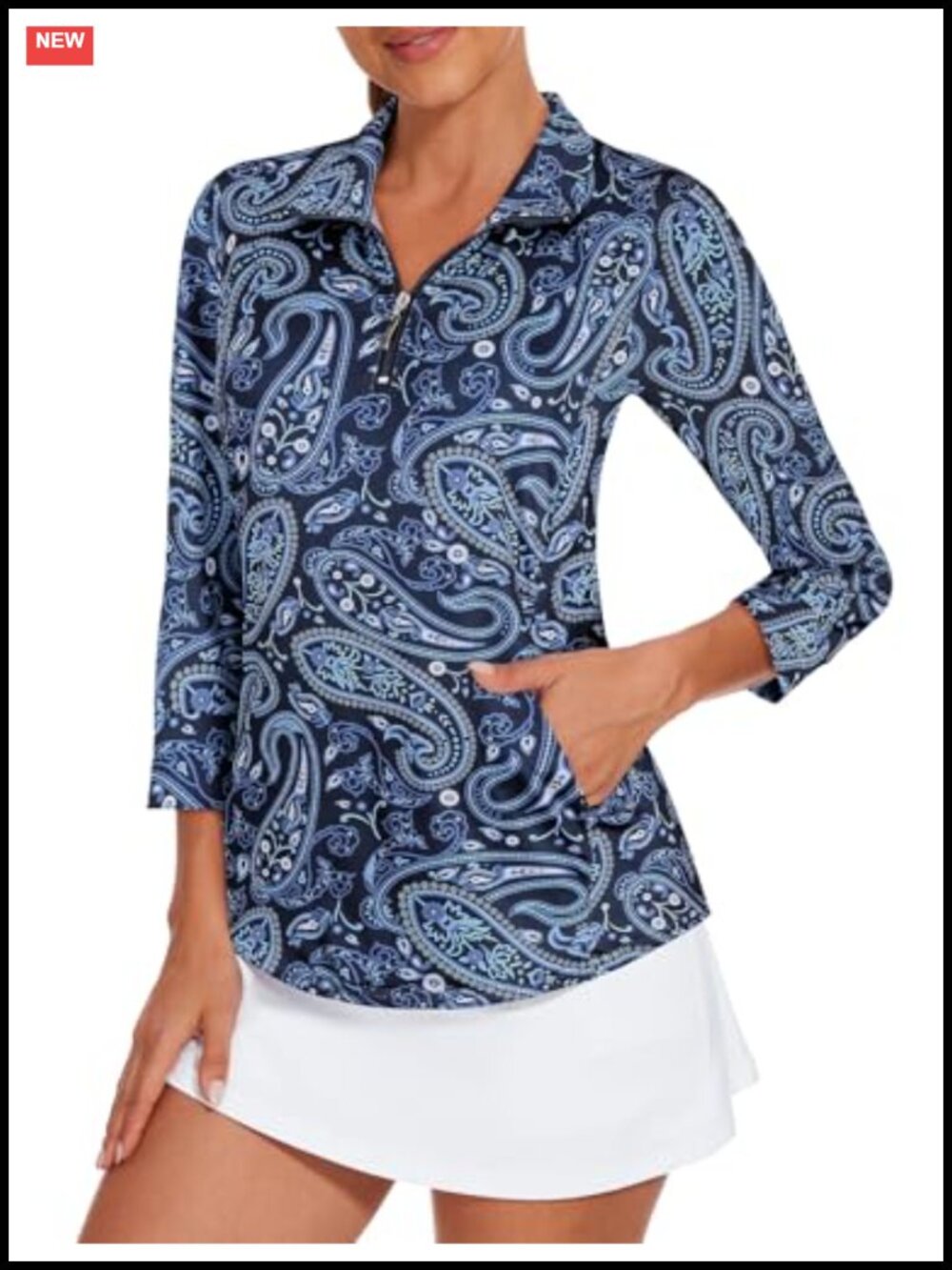Women's Quick Dry 3/4 Sleeve Golf Polo Shirt with Pocket